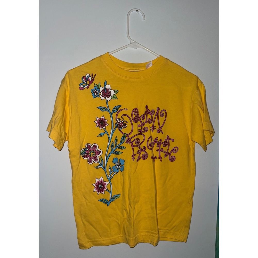 Ocean Pacific Yellow Floral Graphic Tee 90's Vintage Kids Size 14/16